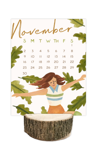 2025 Happy Place Desk Calendar with Tree Stump Stand