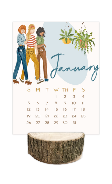 2025 Happy Place Desk Calendar with Tree Stump Stand