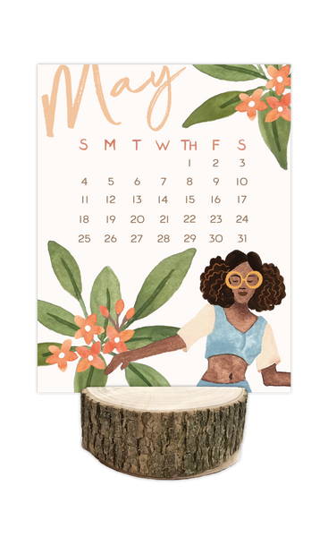 2025 Happy Place Desk Calendar with Tree Stump Stand