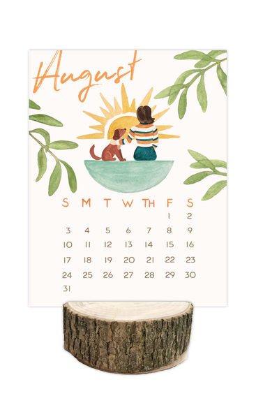 2025 Happy Place Desk Calendar with Tree Stump Stand