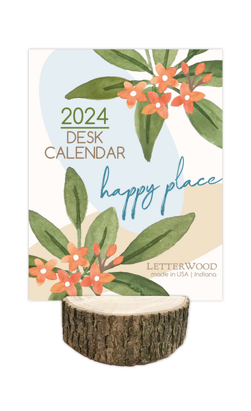 2024 Happy Place Desk Calendar with Tree Stump Stand